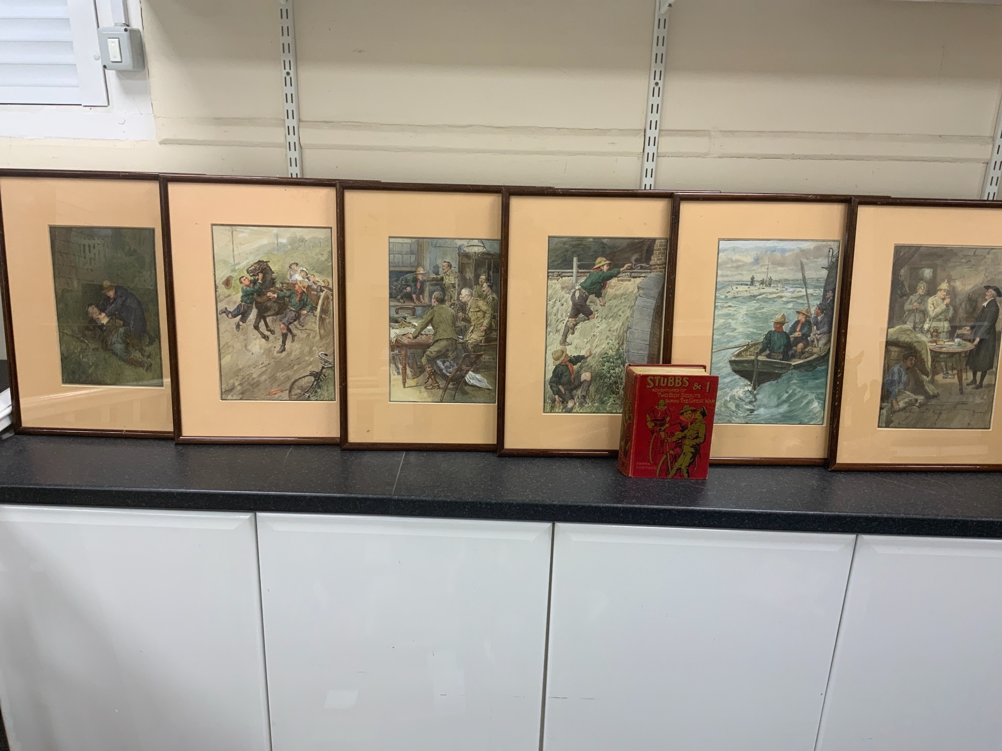Original Artwork - William Rainey RI, RBA,ROI (1852-1936) - A set of six coloured illustrations for Stubbs and I, by Frank Fortune, signed, 28 x 19cms., framed, together with a copy of the book, [1915], (7)